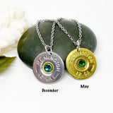 Shotgun Shell 12 Gauge Birthstone Necklace