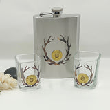 Camo Antler Shotgun Shell Flask With Shot Glasses Gift Set