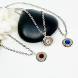 Womens Ammo Dainty 9 mm Bullet Birthstone Necklace