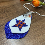 Houston Star Long Double Glitter Baseball Charm Necklace