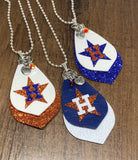 Houston Star Long Double Glitter Baseball Charm Necklace