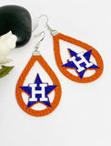 Orange Leather Silhouette Baseball Earrings