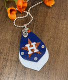 Houston Star Long Double Glitter Baseball Charm Necklace