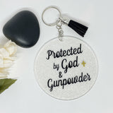 Acrylic Bullet Keychain Protected By God & Gunpowder With 9 mm Bullet