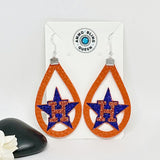 Orange Leather Silhouette Baseball Earrings