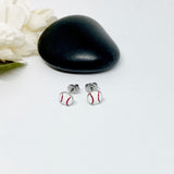 Tiny White Baseball Stud Earrings