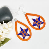 Orange Leather Silhouette Baseball Earrings
