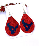 Womens Football Houston Red Glitter Earrings