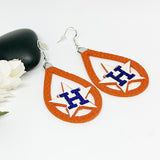 Orange Leather Silhouette Baseball Earrings