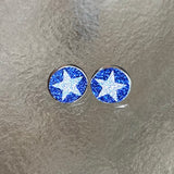 Baseball Orange Or Blue H Town Texas Glitter Stud Earrings