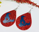 Womens Football Houston Red Glitter Earrings