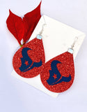 Womens Football Houston Red Glitter Earrings