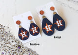 Houston Baseball Teardrop Orange Glitter Stud Earrings