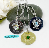 Shotgun Shell 12 Gauge Birthstone Necklace