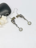 Silver Pistol 9 mm Bullet  Gun Charm Dangle Earrings, Women’s Ammo Gifts
