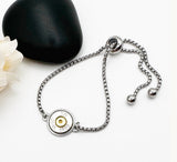 9mm Bullet Bracelet with Crystal – Adjustable Ammo Jewelry – Shooting & Gun Lover Gift for Her