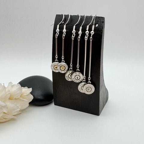 Dainty Silver Bar Ammo Birthstone Earrings