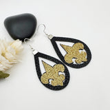 New Orleans Faux Leather Fleur de Lis Silhouette Football Earrings