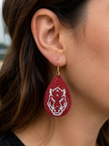 Handmade Arkansas Razorback Inspired Glitter Earrings Red Bore Game Day Jewelry