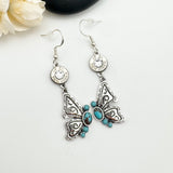 Bullet Earrings With Butterfly Charms Turquoise Accents