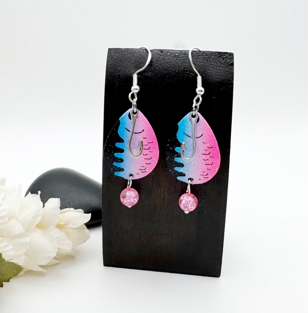 fish charm bait lure Fishing Lure Earrings With Hook Or Fish Charms Pink Blue – Ammo Bling Queen
