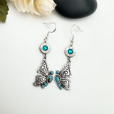 Bullet Earrings With Butterfly Charms Turquoise Accents