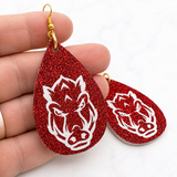 Handmade Arkansas Razorback Inspired Glitter Earrings Red Bore Game Day Jewelry