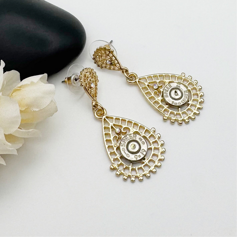 Womens Gold Stud Bullet 9 mm Birthstone Dangle Earrings Ammo Jewelry Gift