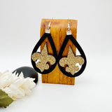 New Orleans Faux Leather Fleur de Lis Silhouette Football Earrings