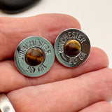 Shotgun Shell 12 Or 20 Gauge Tiger Eye Stud Earrings