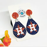 Houston Baseball Teardrop Orange Glitter Stud Earrings