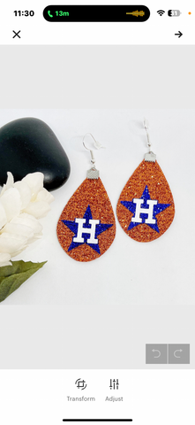 Houston Baseball Glitter Teardrop Earrings