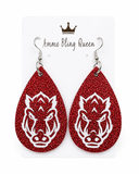 Handmade Arkansas Razorback Inspired Glitter Earrings Red Bore Game Day Jewelry
