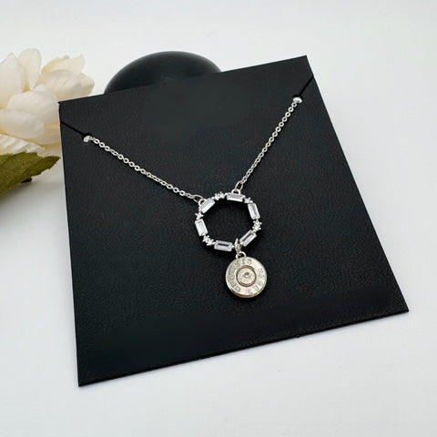 Round Crystal Bullet Necklace Ammo Jewelry For Women