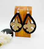 New Orleans Faux Leather Fleur de Lis Silhouette Football Earrings