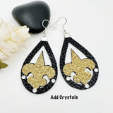 New Orleans Faux Leather Fleur de Lis Silhouette Football Earrings