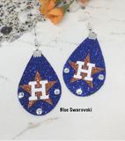 Houston Baseball Glitter Teardrop Earrings