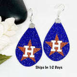 Houston Baseball Glitter Teardrop Earrings