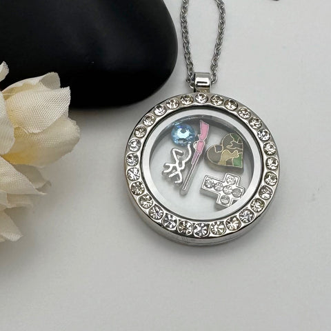 Glass Crystal Locket With Charms Add A Bullet With Swarovski Birthstone Crystal