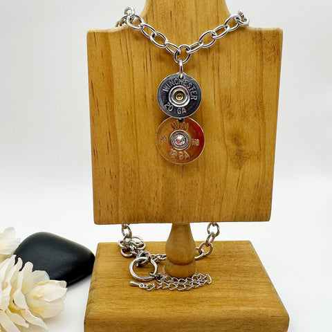 Coin Style Shotgun Shell Necklace With Crystal