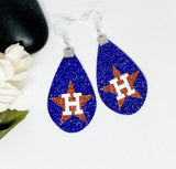 Houston Baseball Glitter Teardrop Earrings