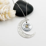 Nickel Shotgun Shell Filigree Moon Birthstone Necklace For Women Handmade Ammo Jewelry Gifts