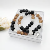 Custom Conroe High School Colors Rhinestone Pava Beaded Necklace Black Gold & Silver Crystal Beads