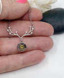 Dainty Antler Bullet Charm Necklace With Birthstone Crystal