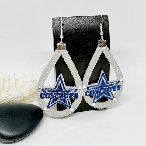 Dallas Texas Star Glitter Blue Silhouette Football Earring