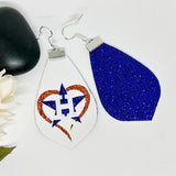 Baseball Orange Or Blue Glitter Heart Earrings