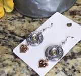 Rose Gold Heart 20 Gauge Shotgun Shell Earrings For Women