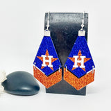 Baseball Glitter Texas Star Diamond Shape Dangling Earrings , Baseball Jewelry , Sports Earrings