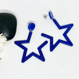Blue White Or Orange Resin Glitter Star Baseball Earrings