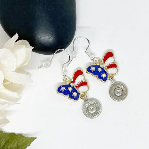 Womens Bullet Patriotic Butterfly 9 mm Crystal Earrings , Ammo Jewelry Gifts
